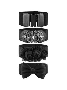 Womens Elastic Waist Belt Set Stretch Dress Belt Wide Waistband Fashion